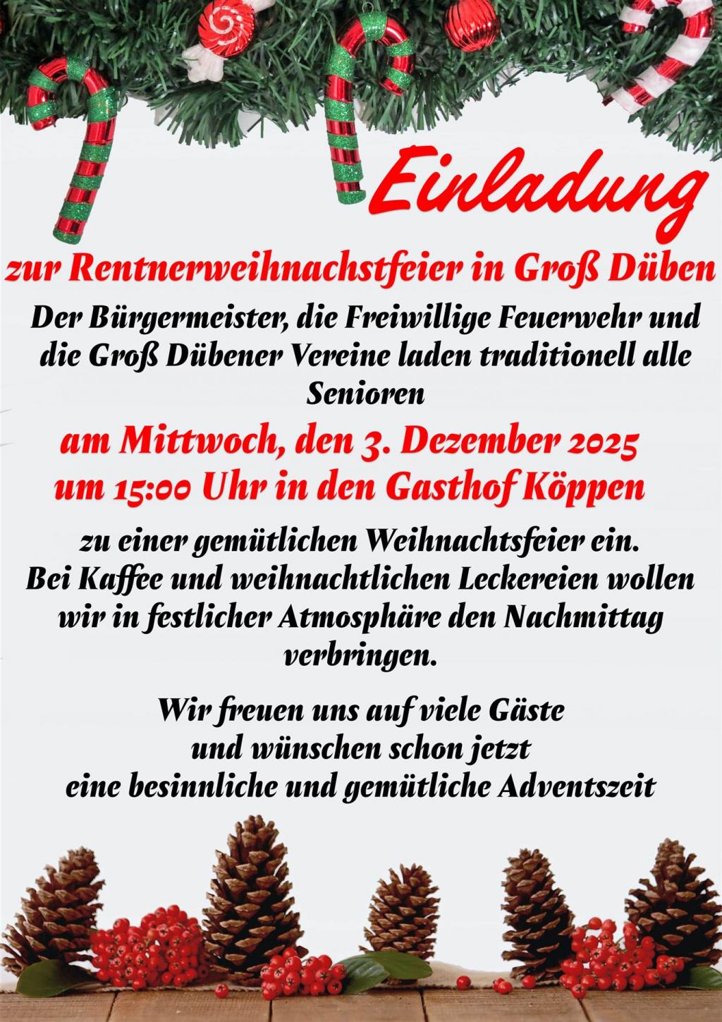 Einladung zur Rentnerweihnachtsfeier