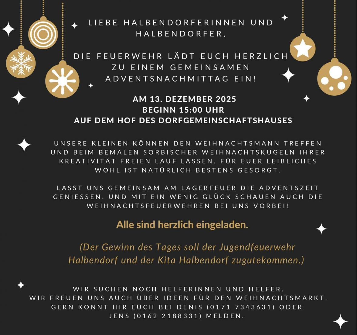 Einladung zum Halbendorfer Adventsnachmittag 2025