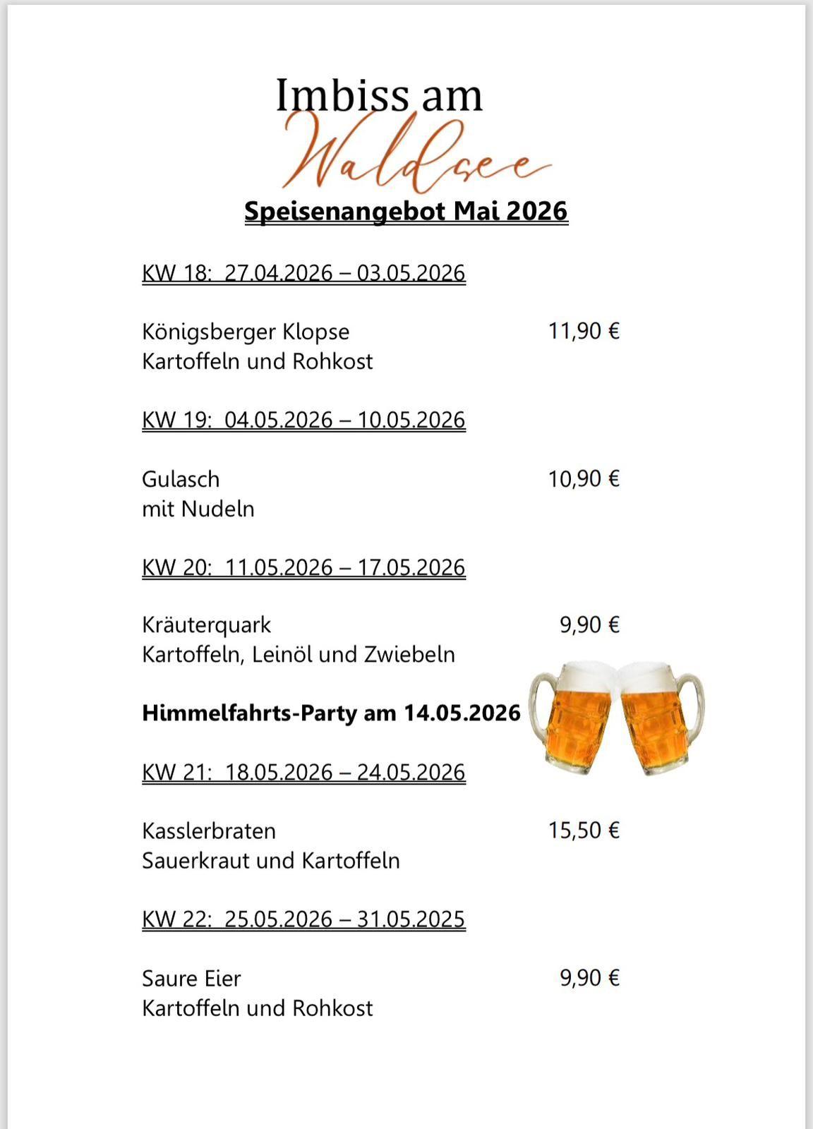 Speisekarte Mai 2026